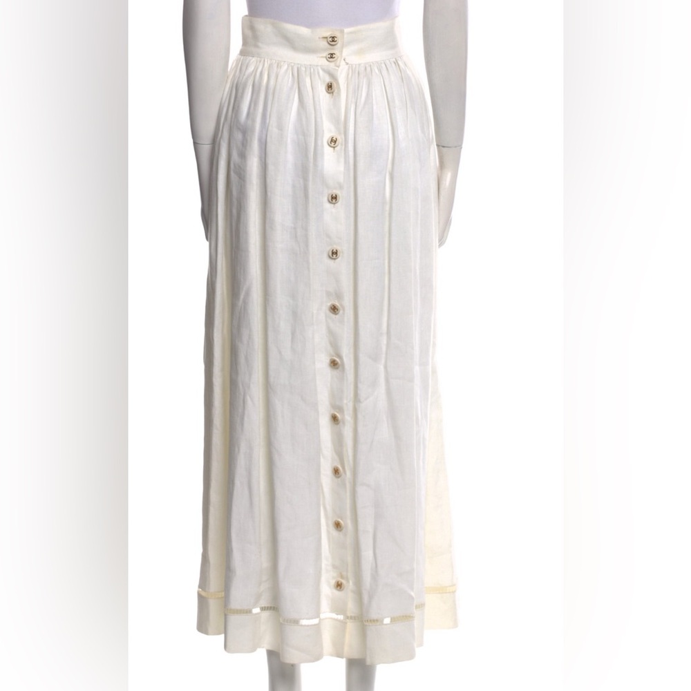 Chanel cc logo long midi linen skirt